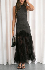 Courtni Black Sequin Ruffle Maxi Dress