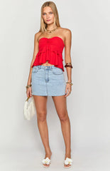 Raleigh Red Ruffle Strapless Top