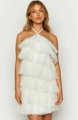 She's Here White Ruffle Mini Dress