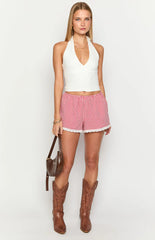 Arnie Red Gingham Broderie Lace Shorts