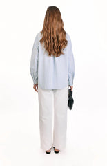 Lola Blue Stripe Embroidered Button Up Shirt