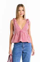 Angelica Red Gingham Tie Top