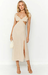 Saisha Beige Off The Shoulder Maxi Dress