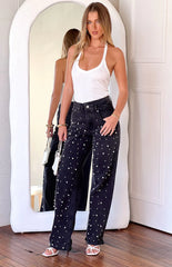 Denim Dazzle Pearl Black High Waisted Jeans