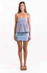 Klee Dark Blue Strapless Tie Back Top