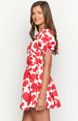 Danyal Red Anemone Floral Print Mini Dress