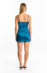 Higher Ground Teal Ruched Party Mini Dress