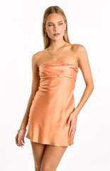 Claudie Orange Strapless Satin Mini Dress