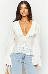 Poppie White Long Sleeve Top