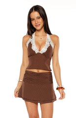 Casper Brown Polka Dot Halter Neck Top